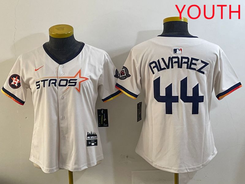 Youth Houston Astros #44 Alvarez Cream Three generations Joint Name 2025 Nike MLB Jersey style 11->youth mlb jersey->Youth Jersey